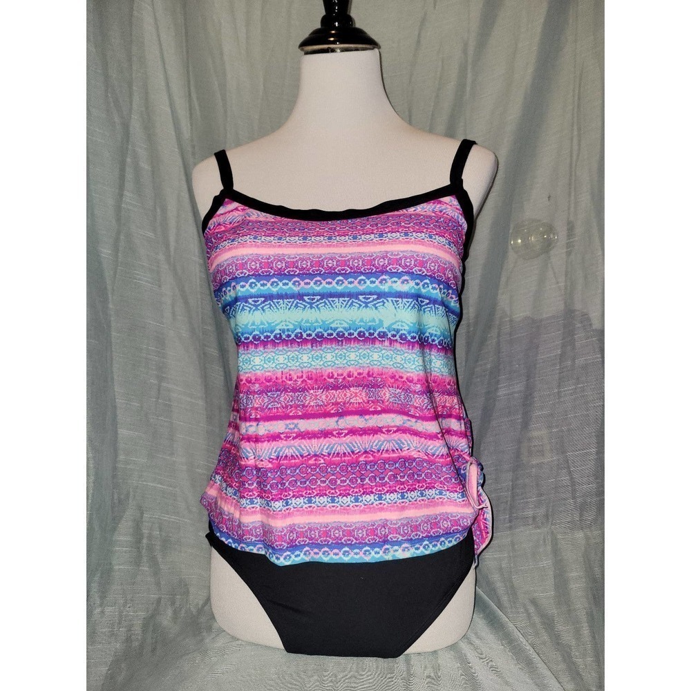 NWOT Blue Pink Black One Piece Swim suit large